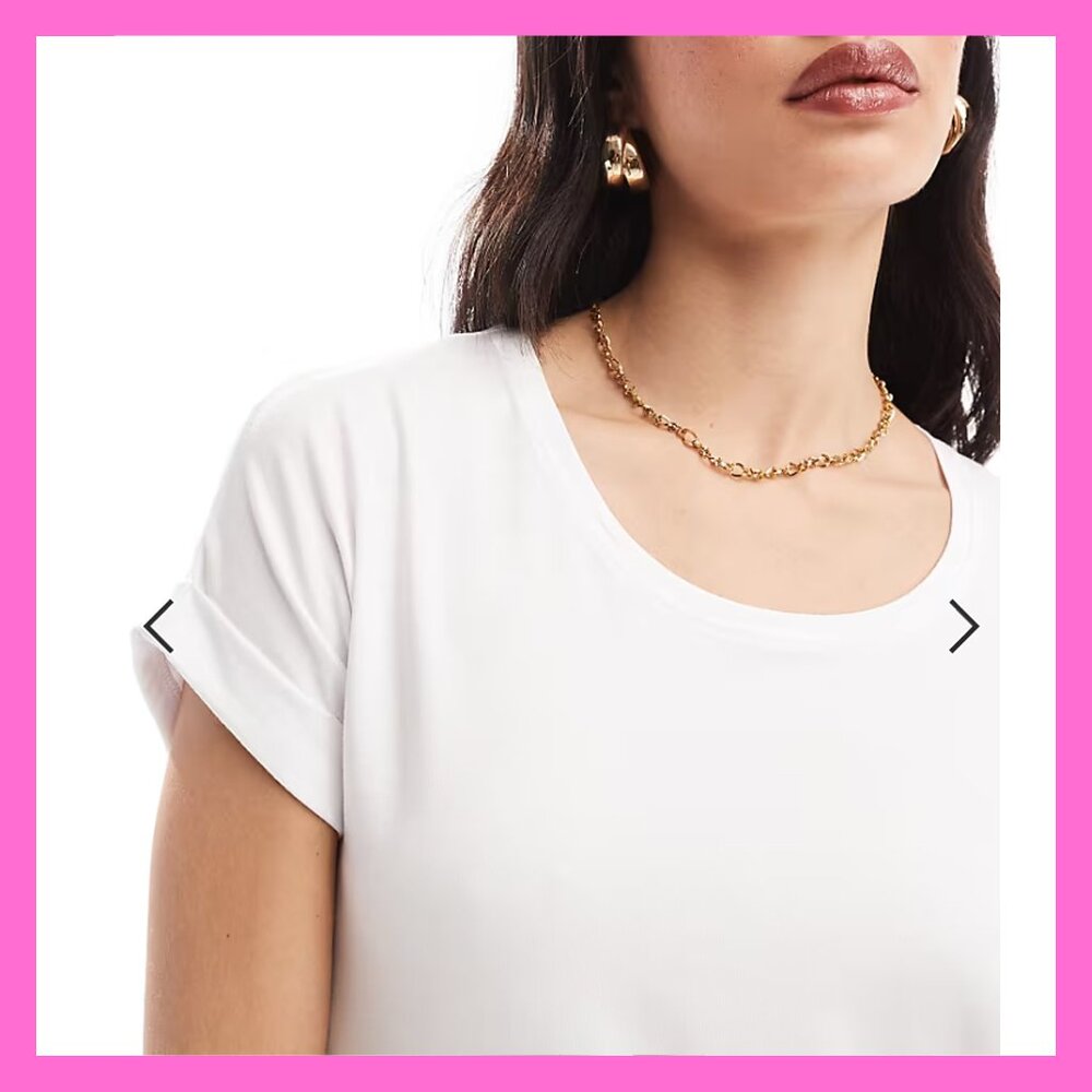 Asos ONLY Round Boat Neck White Top Tunic Oversize Roll Sleeves White T-shirt S